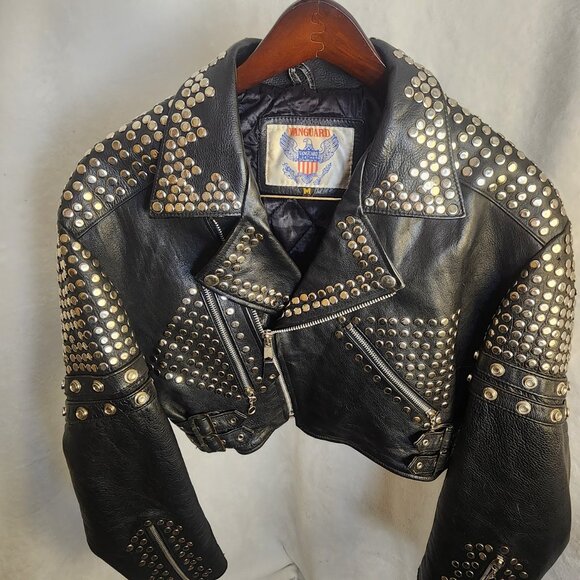 Vintage 1980s Vanguard Studded Leather Biker Jacket Women’s Medium Cropped - Picture 8 of 16